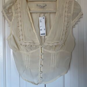 Kimchi Blue Ivory Lace Trim Blouse